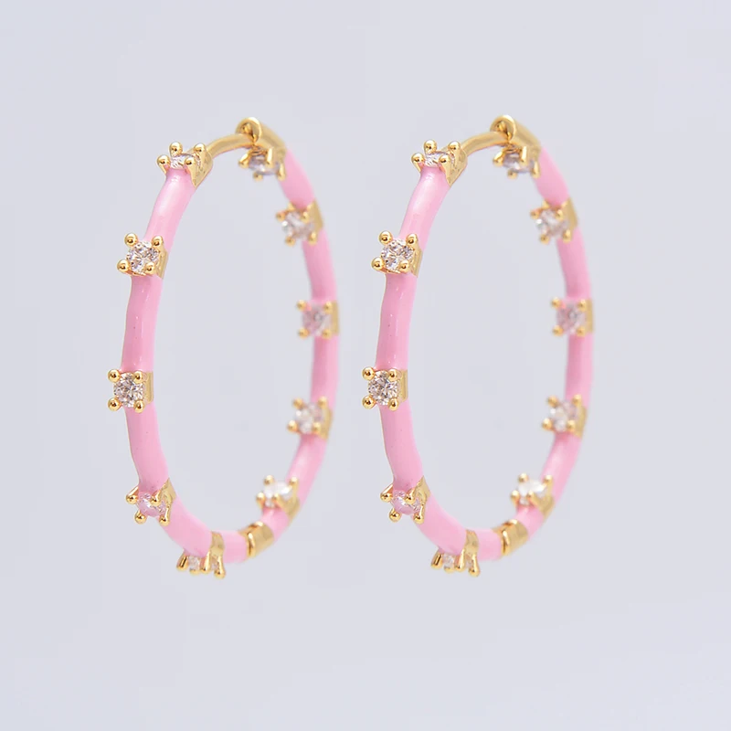 HECHENG,Zircon Big Hoop Earrings For Women Neon Color Large Enamel Sweet Earrings Colorful Fashion Party Jewelry