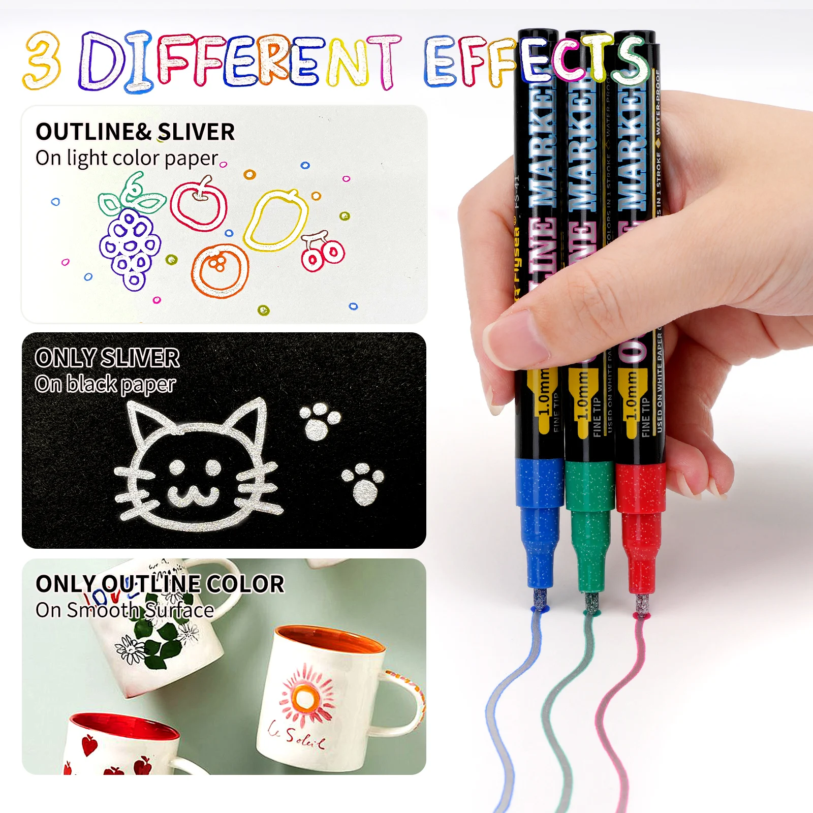 1 Set of 12-Color Dual-Line Ou - Art Craft Stationery recension och pris