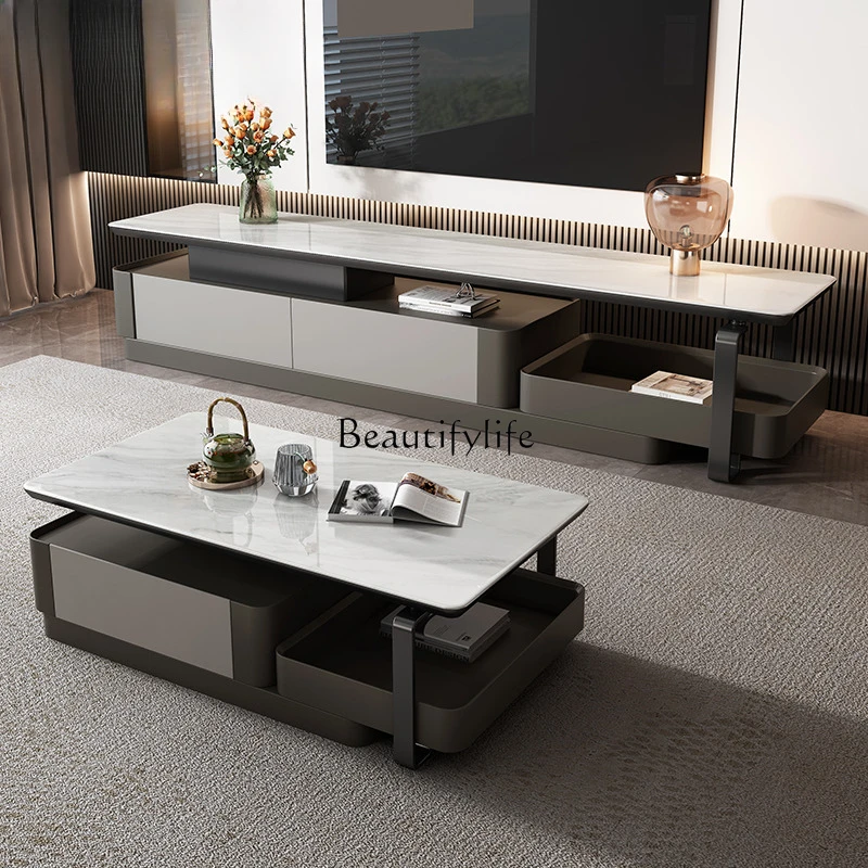 

Super Crystal Stone TV Cabinet and Tea Table Combination Designer Italian Light Luxury and Simplicity Modern New