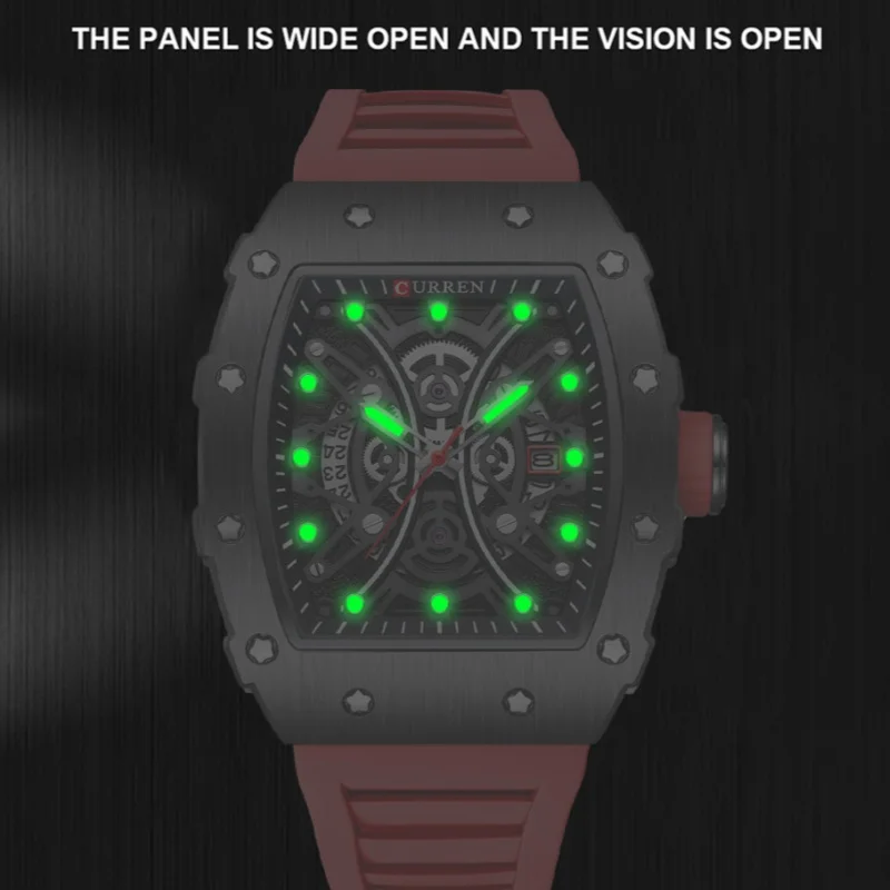 

CURREN 8438, модные мужские кварцевые часы, водостойкий силиконовый ремешок, квадратный циферблат, календарь, светящиеся спортивные повседневные часы, reloj hombre