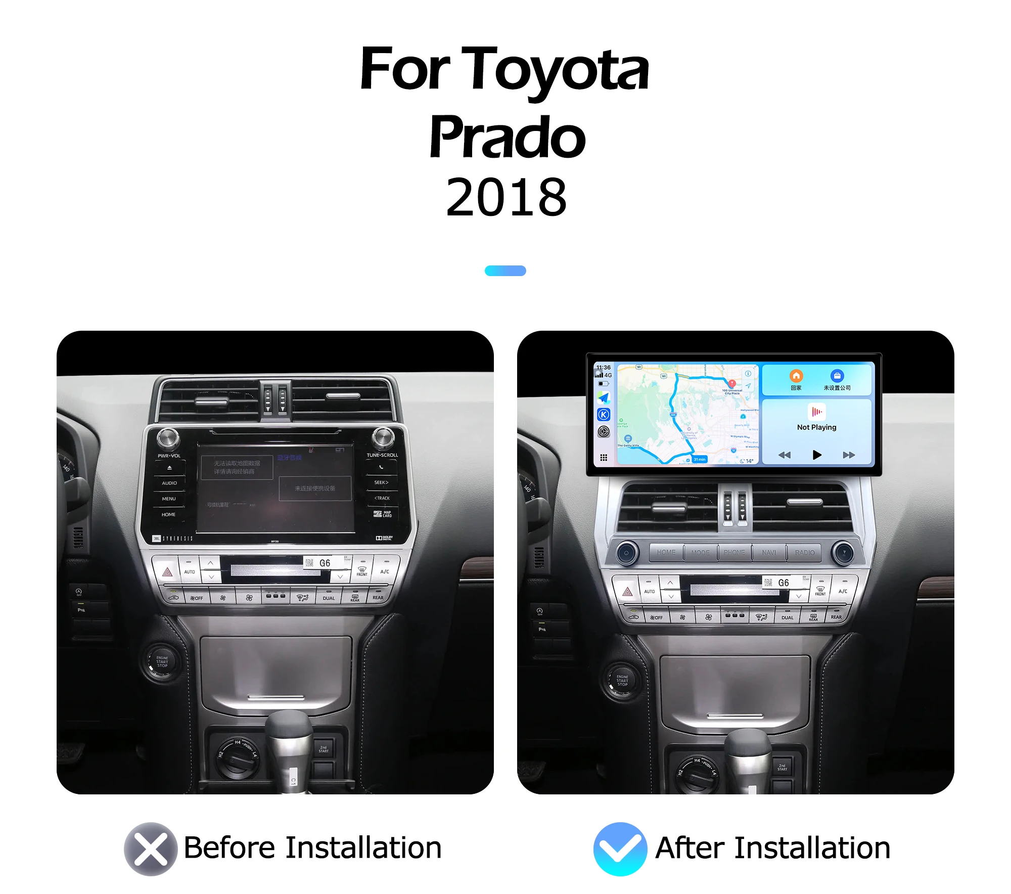 2400*900P 12.3 inch For Toyota Prado 2018 Car Radio Lntelligent Multimedia Right Angle Touch Screen Android Auto CarPlay BT GPS