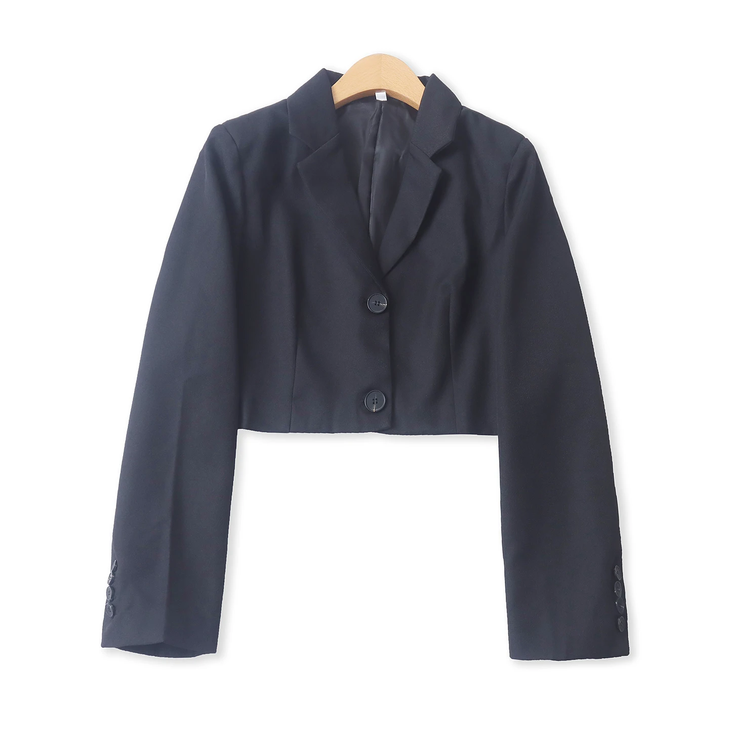 Slim Fit Short Black Suit Jacket Spring New Women's Fashion Pad Shoulder Two Button Long Sleeve Outerwear Stylish Commute Style