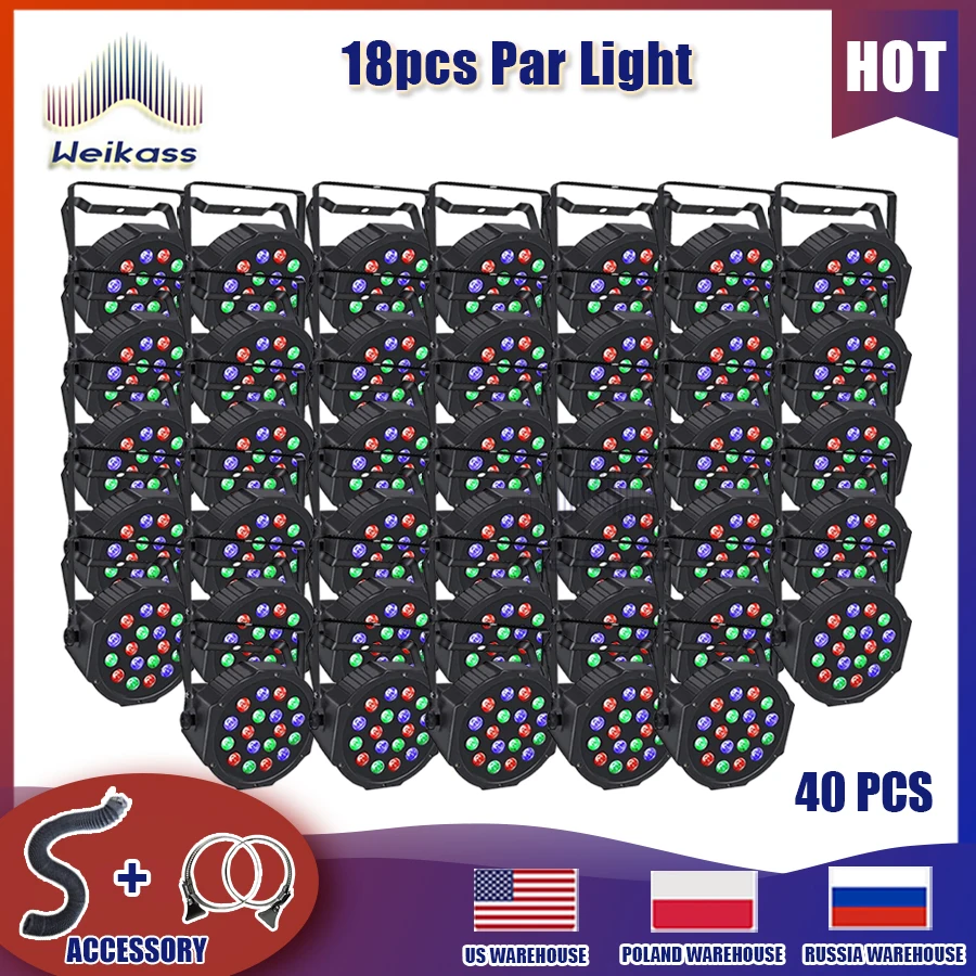 No Tax 40Pcs 18LED Par Light Led PP Material Light DMX512 RGB Master-slave Mode Stage Led Par Lighting Equipment For DJ Disco