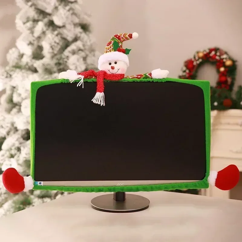 3D Cute Red Computer Cover Christmas Decoration Non-Woven Fabric Computer Outfit Festive Party Supplies Christmas Decorations