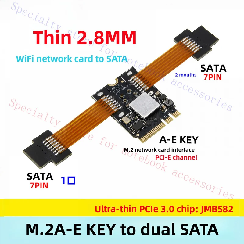 Thin M2 WiFi Turn 2 Mouth SATA For Laptop Desktop NAS Synology JMB582 Hard Disk Expansion Card High Speed Stable Data Transmissi