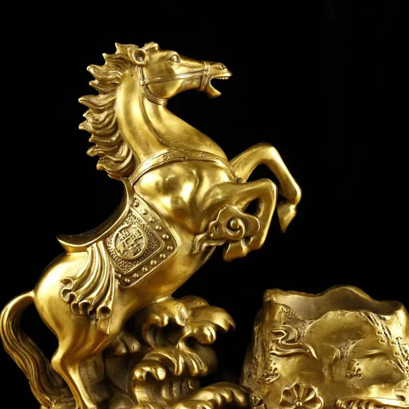 HOME office Company FENG SHUI business GIFT Brass Sculpture penholder Money Drawing GOOD LUCK Success horse Mascot 30CM decorati