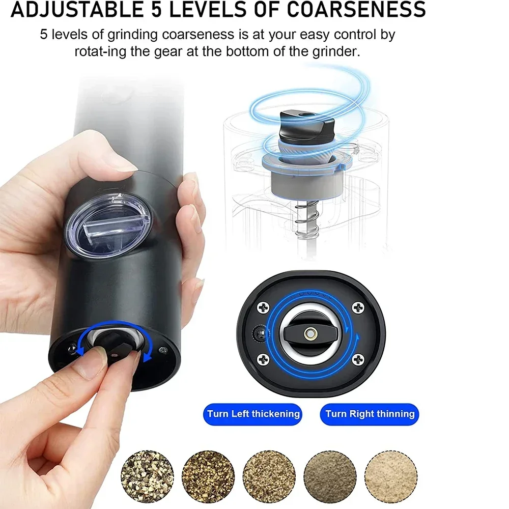 USB Rechargeable Electric Salt And Pepper Grinder Set Base Charging Stainless Steel Automatic Pepper Mill Spice Grinder With LED
