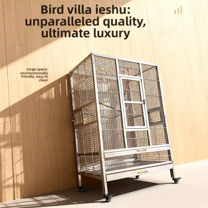 Premium Luxury 304 Stainless‑Steel Large Bird Breeding Cage, Sturdy Parrot Habitat for Budgie Cockatiel Grey Parrot