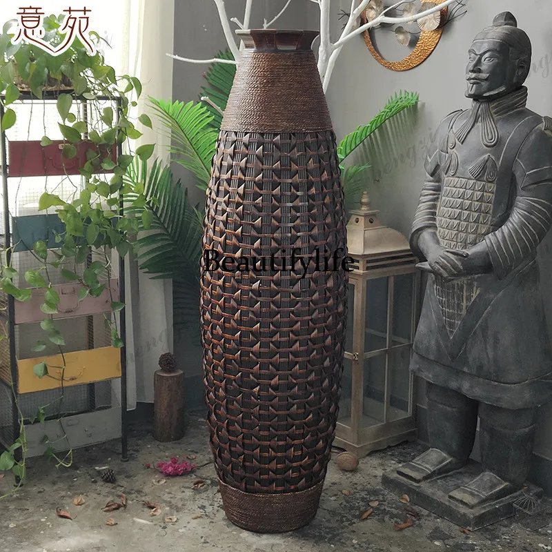 Extra large bamboo vase lobby high-end decoration Chinese living room domineering decoration