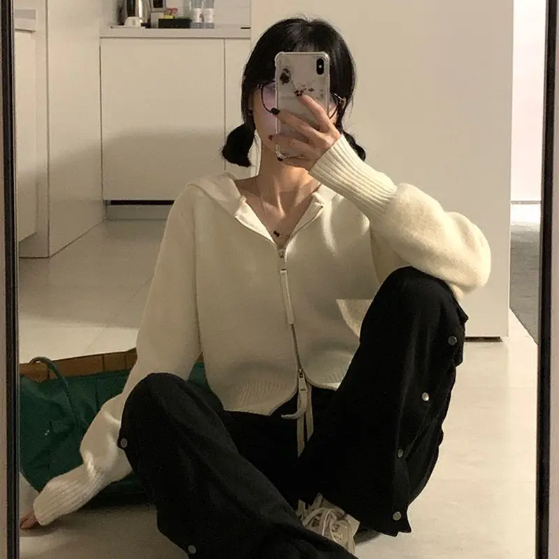 Gilet à Capuche Slim pour Femme, Gilet Court à Double Fermeture Éclair, Nouvelle Collection Automne Hiver 2023