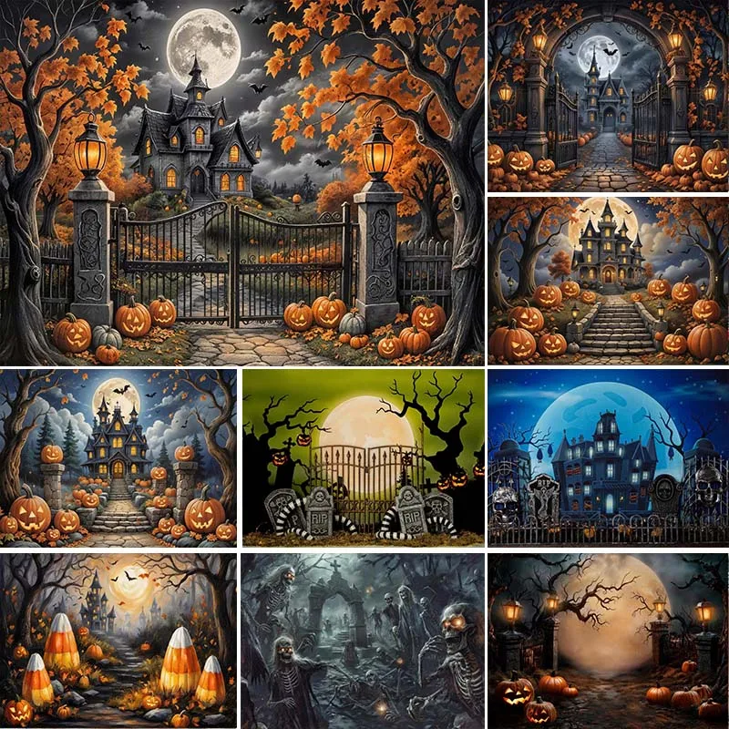 LS Halloween Cemetery Ghost House Backdrop Kids Adult Party Props Child Baby Birthday Cake Smash Photography Decors Background