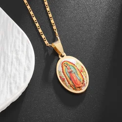 Exquisite Stainless Steel Catholic Virgin Mary Our Lady of Guadalupe Statue Pendant Necklace Women's Lucky Amulet Jewelry
