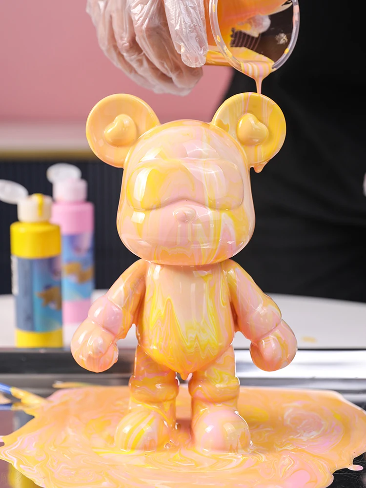 Graffiti Painted Fluid Bear Set Handmade Diy Statue Manual Parent-child Toys Fluid Painting Violent Bear Sculpture Home Decor