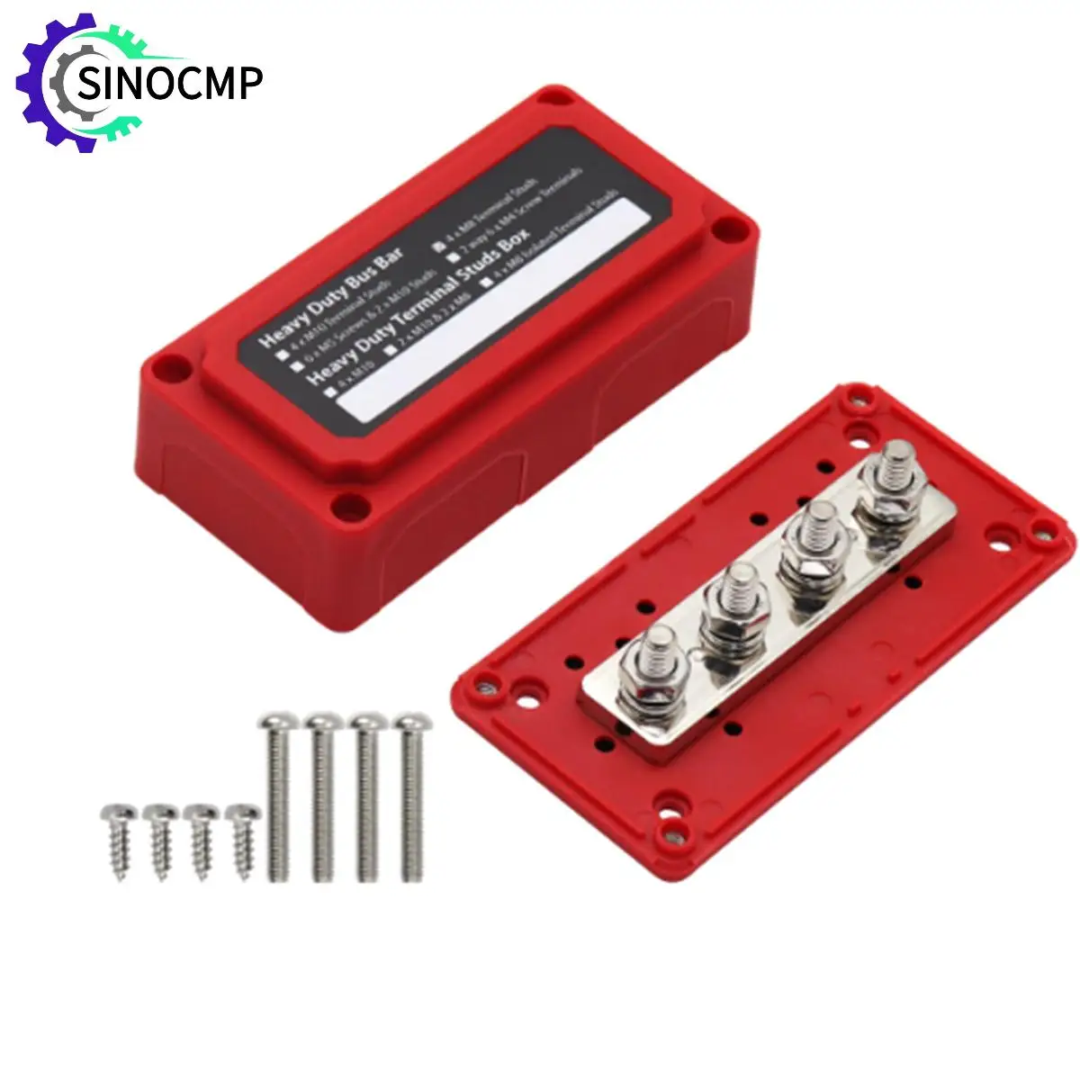 

DC 48V 300A 4 Terminal M8 Studs Busbar Power Distribution Block Heavy Duty Modular Design Bus Bar Box Cars Cable Organizer Box