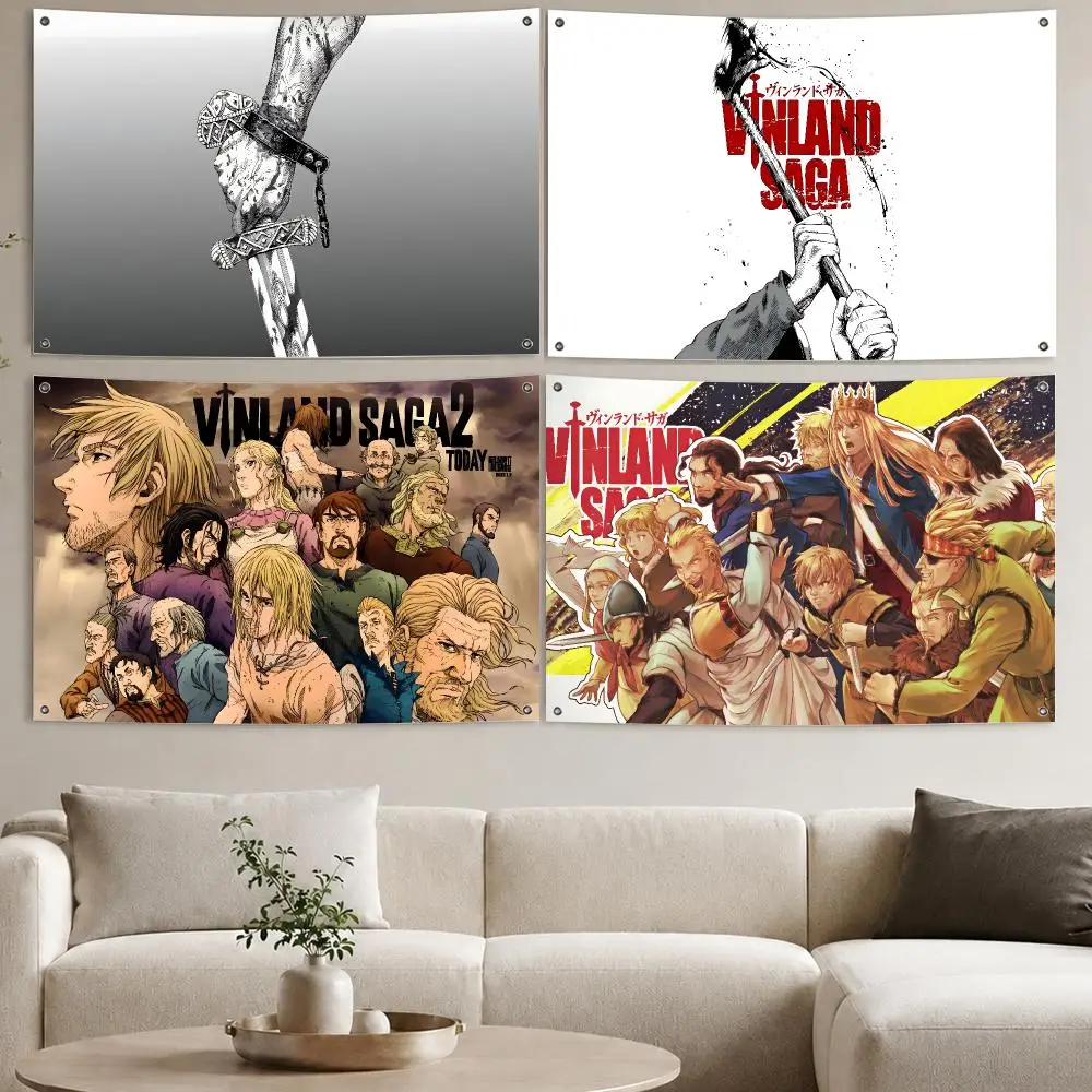 Vinland Saga Flags Aesthetic Wall Tapestry Printed Wall Hanging Living Room Party Outdoor Decor