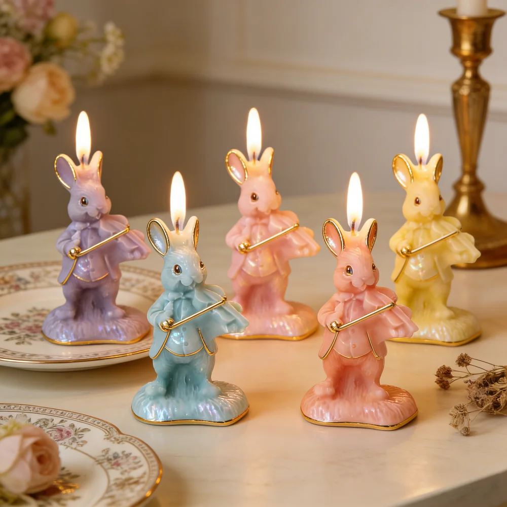 New Easter Bunny Mold DIY Playing The Violin Bunny Silicone Aroma Candle Plaster Resin Ornaments Mould Easter Gifts Spring Decor