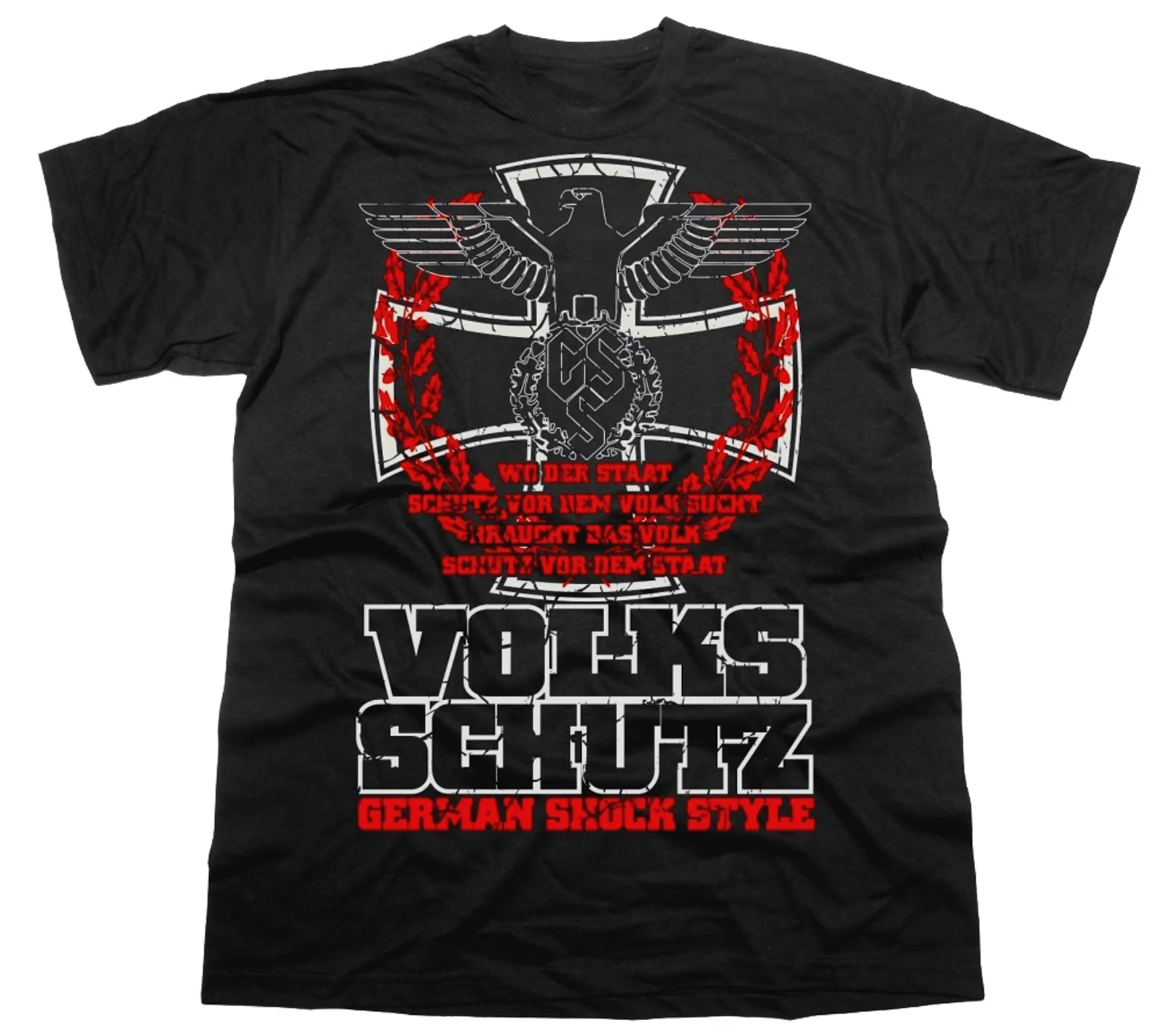 Volksschutz. German Schock Style Empire Eagle Iron Cross T-Shirt. Summer Cotton O-Neck Short Sleeve Mens T Shirt New S-3XL