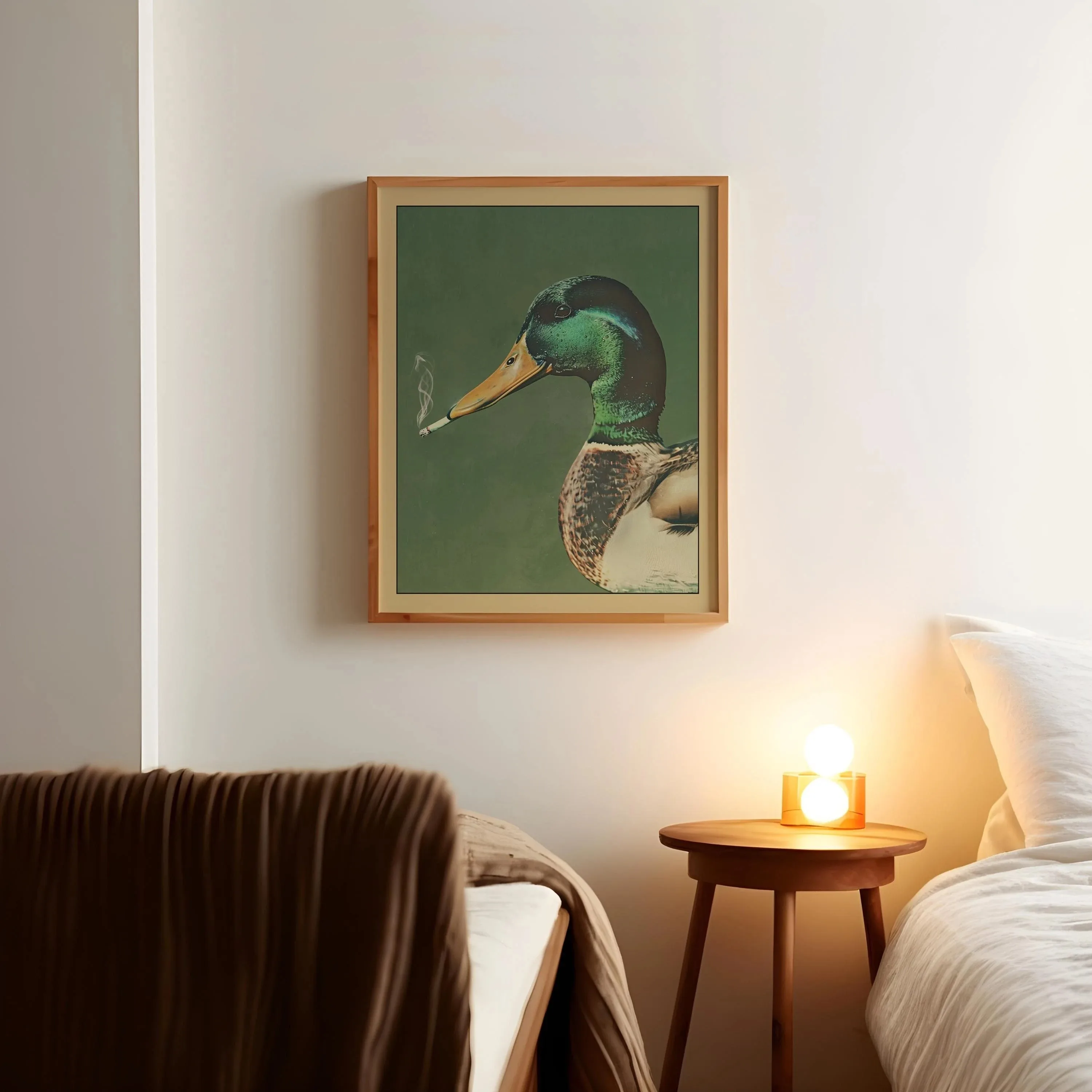 Mallard Smoking a Cigarette Vintage Poster Art Funny Duck Retro Whimsical Print Cabin Wall Decor Outdoor Sports Hunter Wall Art
