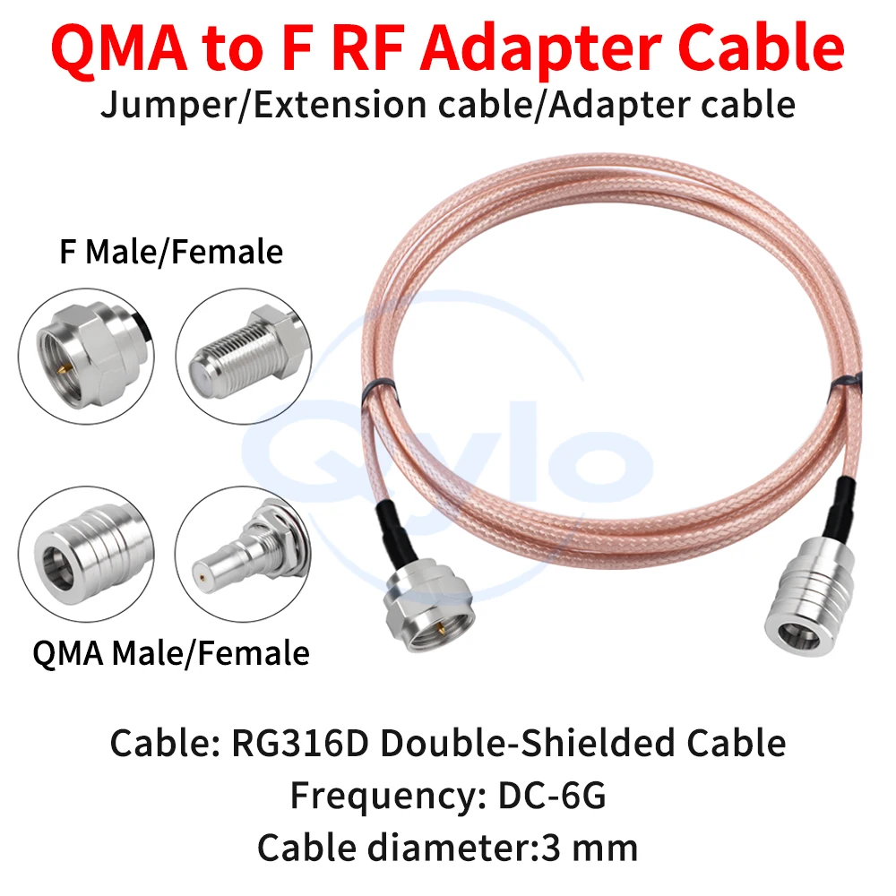 (1 pcs) QMF to F - type Connector Male / Female Ends RG316D Brown Double - Shielded Cable 0-6GHz QMA to F RF Adapter Cable