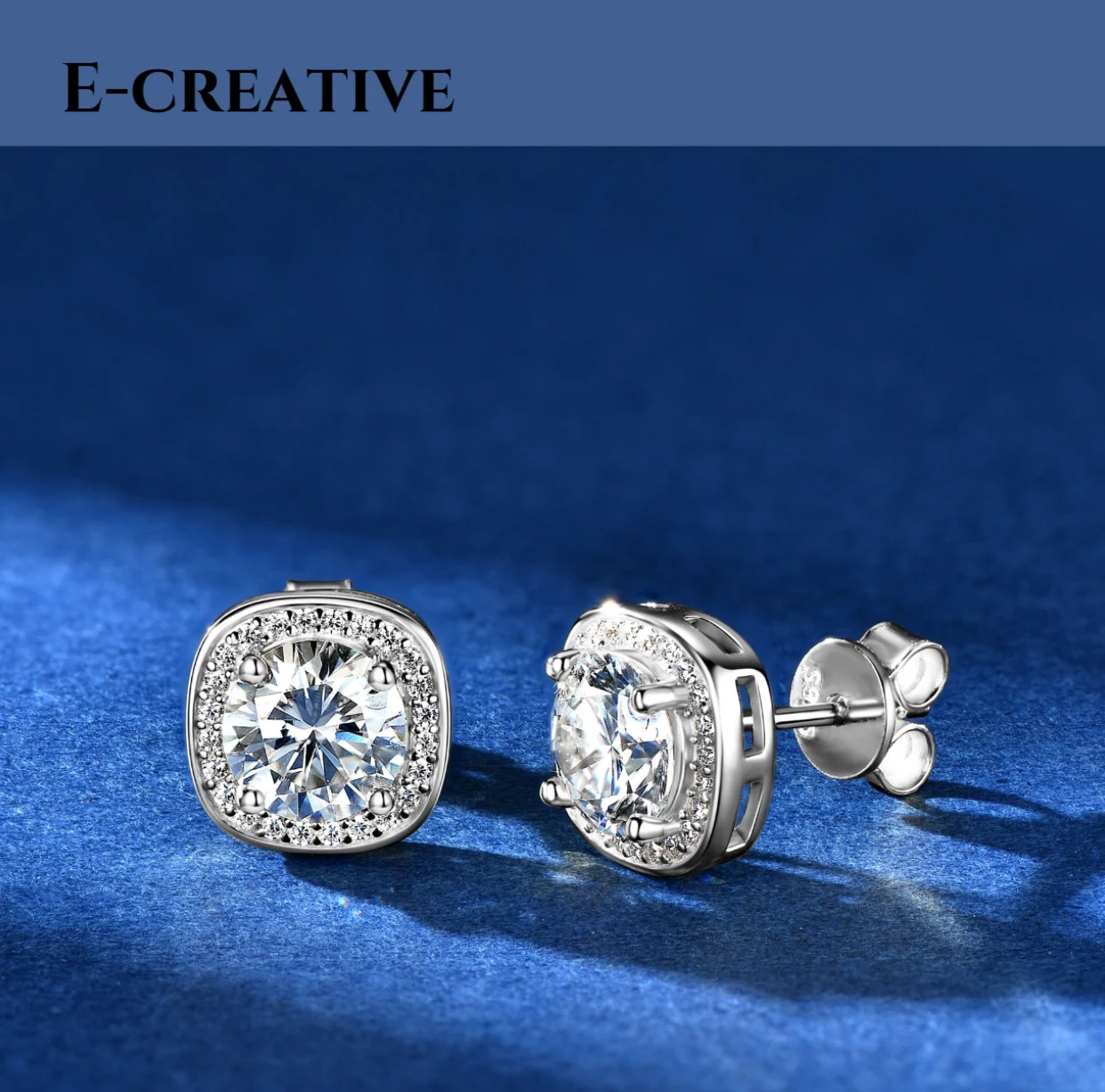

Popular small square sugar earring classic men and women luxury high-end feeling 1 carat Mozambique stone women's earrings