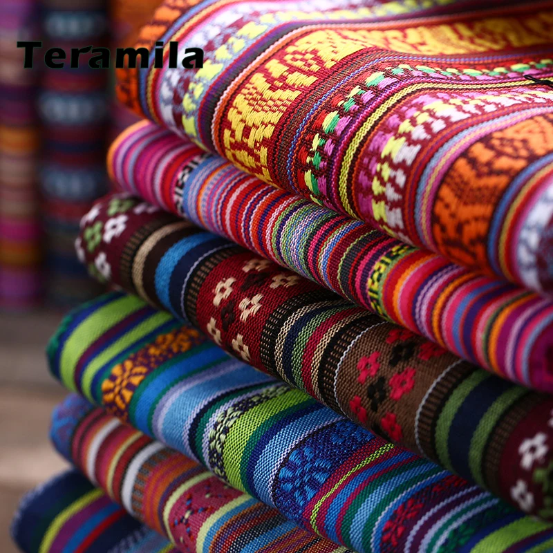 Teramila Ethnic Style Cotton Linen Fabric Hotel Bar Tablecloth Pillow Sofa Cover Textile Patchwork Curtain Decorative Materials