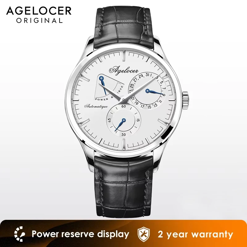 AGELOCER Men's Ultra Thin Stainless Steel Dress Automatic Mechanical Top Brand Calendar Luxury Gradient Dial Watch