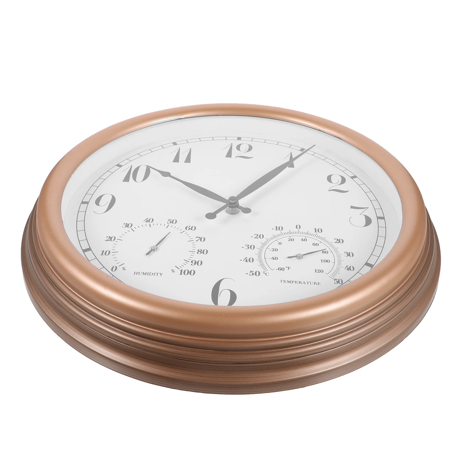 

1pcs Outdoor Wall Clock With Thermometer Hygrometer Large Display Arabic Numerals Vintage Style Weather Resistant Hanging Clock
