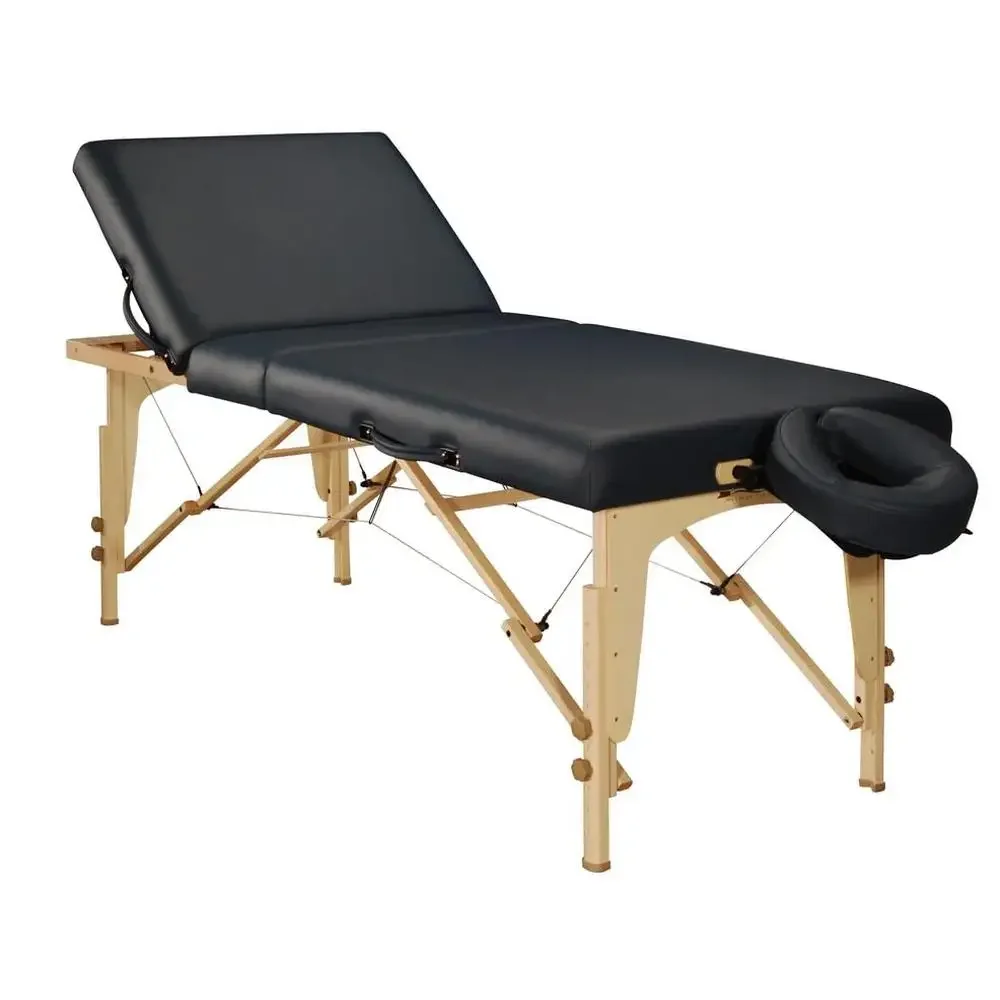 Portable Massage Table Package Adjustable Height Black Reiki Leg Panels Oil & Water-Resistant Cushion European Beech Wood Legs