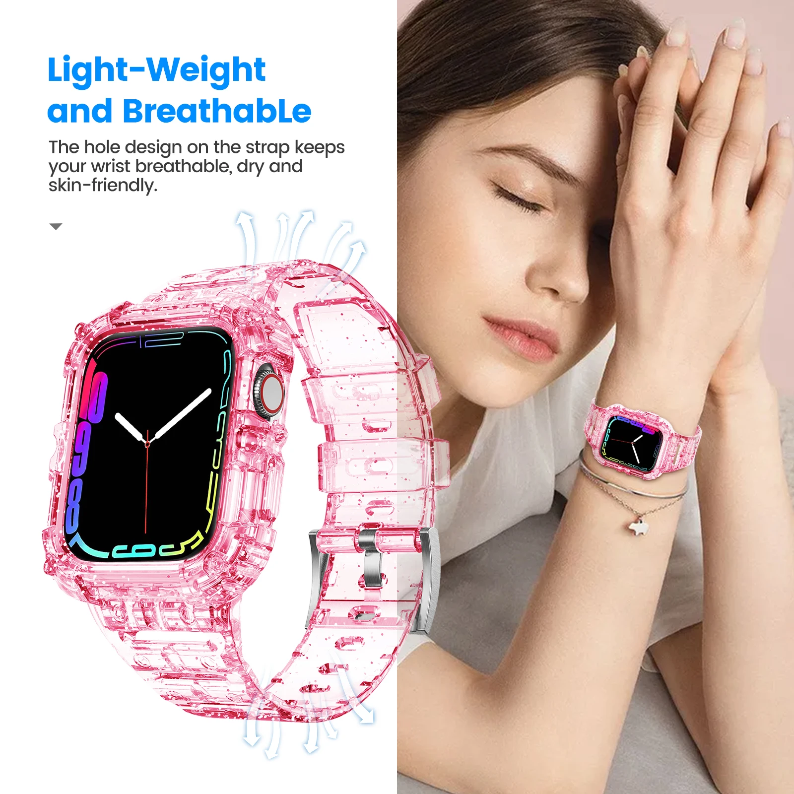 Litera sportowa przezroczysta opaska + etui na zegarek Apple 7 6 SE 5 4 3 pasek do iwatch przeźroczyste tworzywo sztuczne pasek do zegarka 41MM 40 38 44 45 42