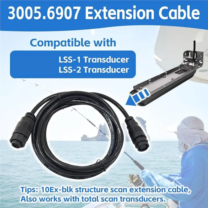 B27B Extension Cable For Lowrance LSS-1 LSS-2 Structure Scan Transducer- Fit For 3005.6907, 9 Pin, 10Ft, Part No. 000-00099-006