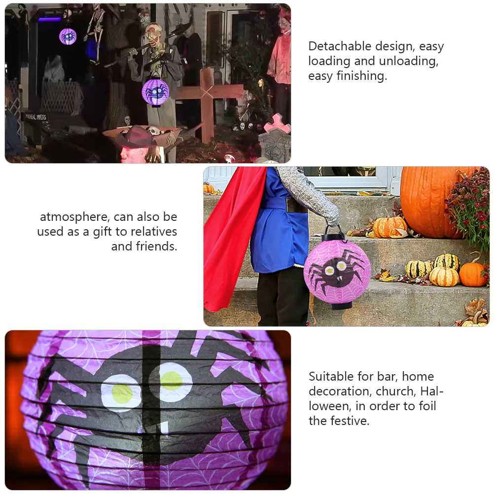 

5 PCS Purple Spider Lantern Unique Design Lanterns Halloween Supplies LED Layout Props Plastic Decor Portable