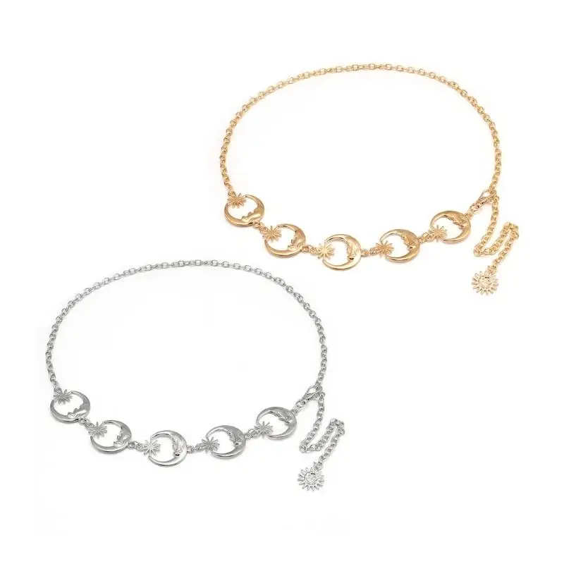 

39BD Elegant Adjustable Waist Belt Chain Body Jewelry with Moon Star Decors For Dress