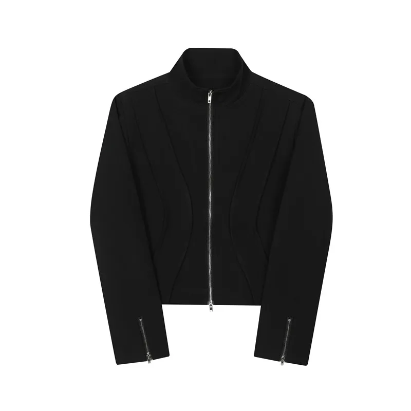 Spring Design Short Men\'s Jacket Black White Color Block Shoulder High Street Style Casual Korean Version Anti-Wrinkle Polyester