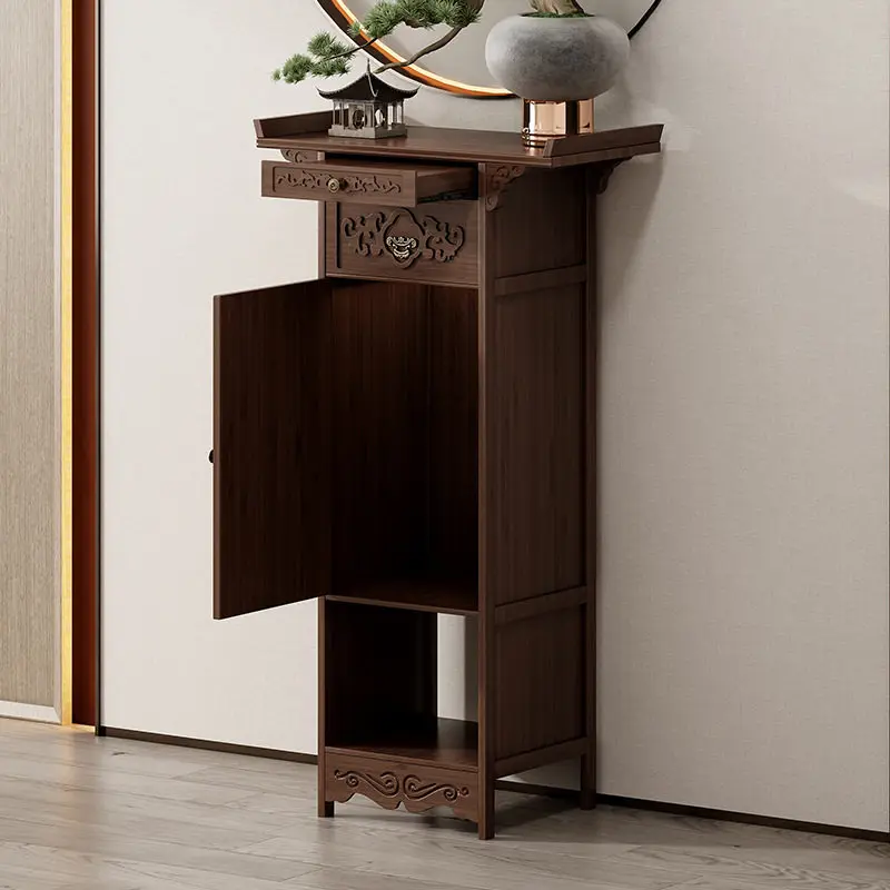 Cz solid wood altar, home buddha table, incense table, altar cabinet, chinoiserie shrine, god of wealth altar, table with door