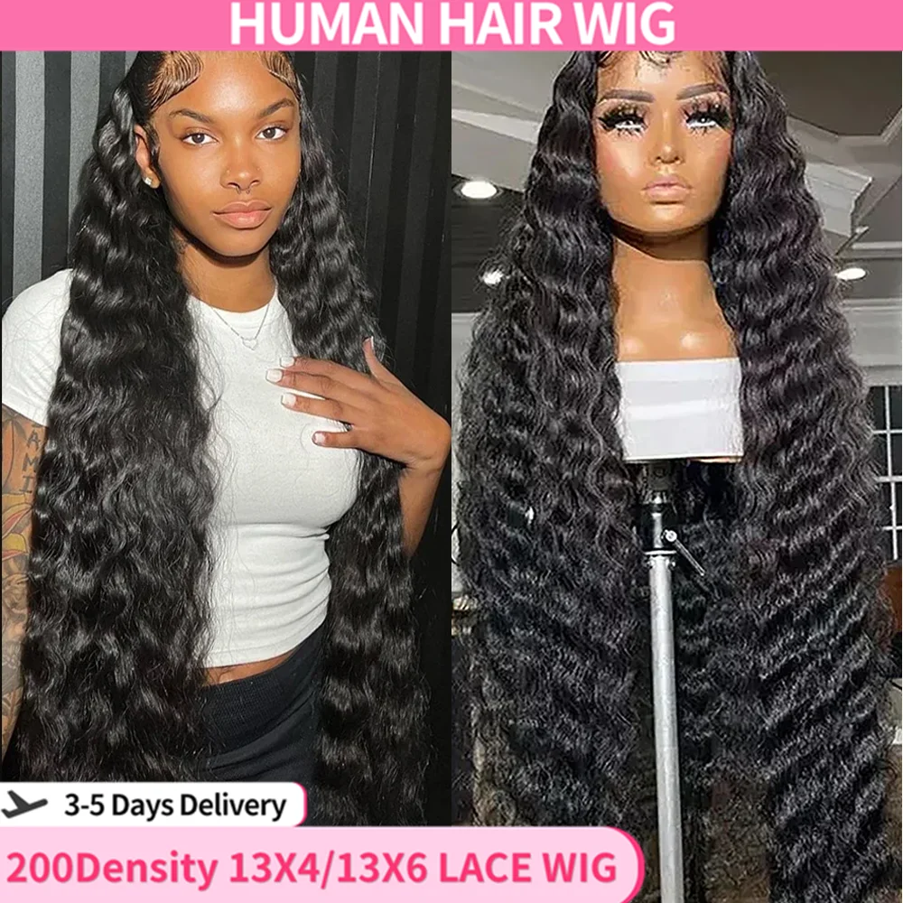 200% Density 13x4 Deep Wave Curly Wig Human Hair Transparent Lace Frontal Wigs 13x6 Deep Wave Lace Wig Human Hair Bling Hair