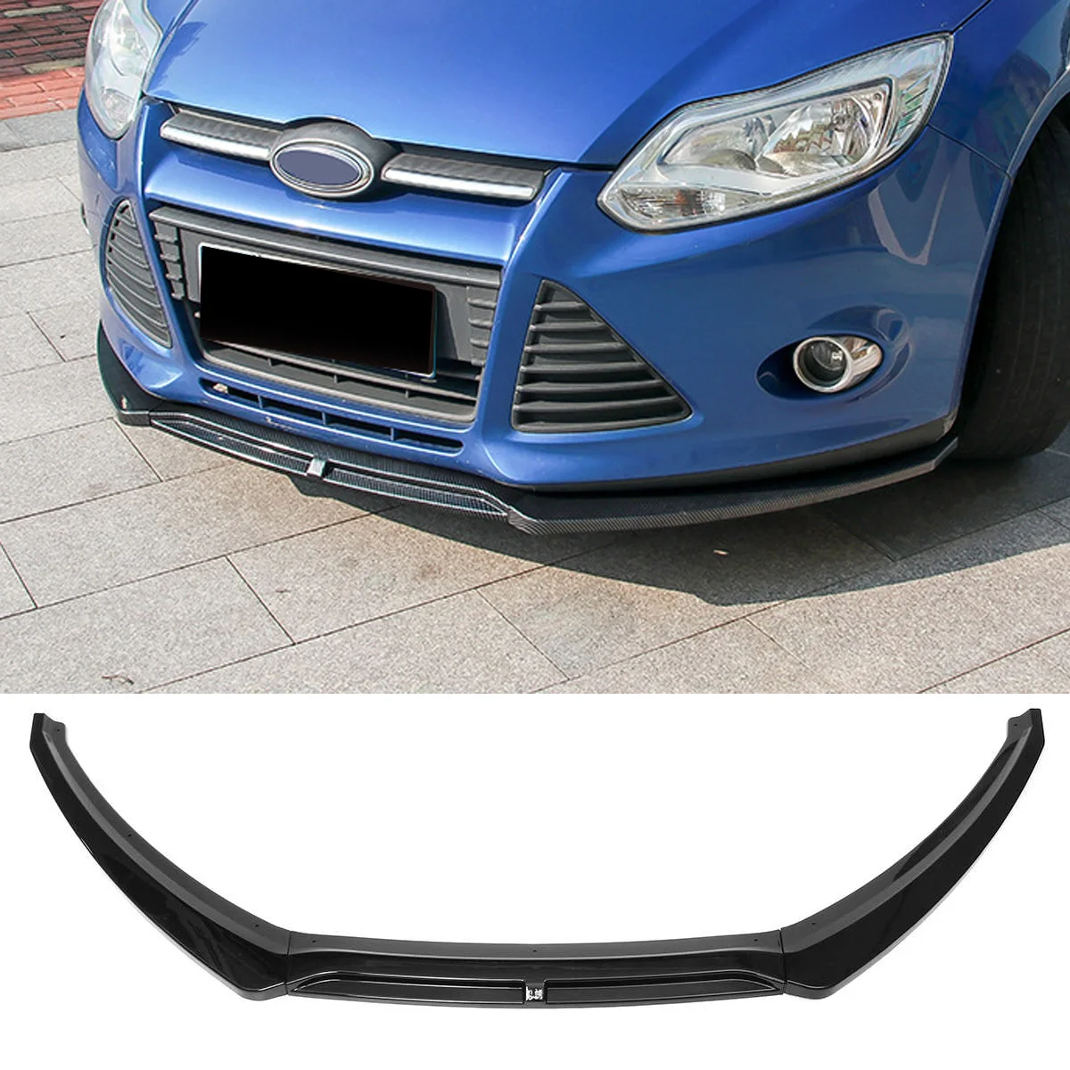 3PCS Front Bumper Lip Side Nice Splitter Body Kit Spoiler For Ford Focus 2016 2017 2018 Car Styling Black Carbon Fiber Look