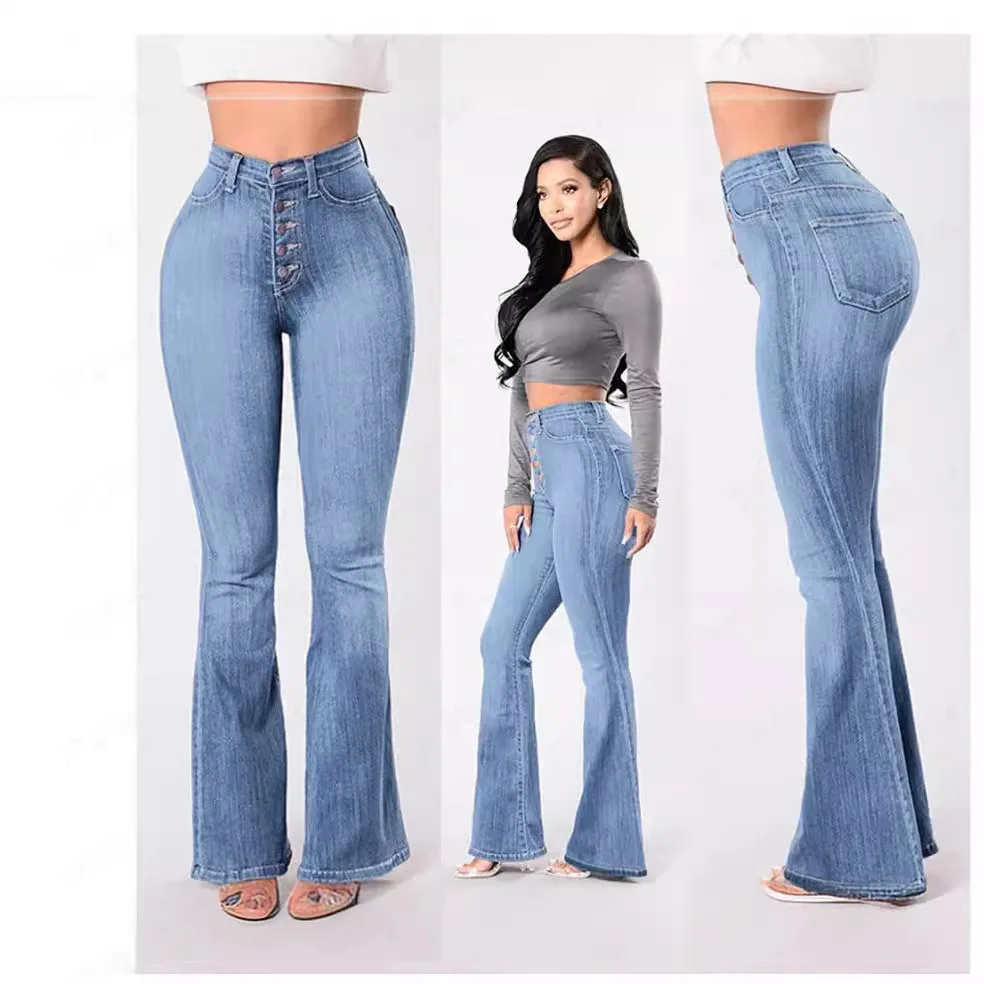 

2026 Spring Summer Women Jeans High Waist Stretch Wide Leg Flare Pants Trousers Bottoms Denim