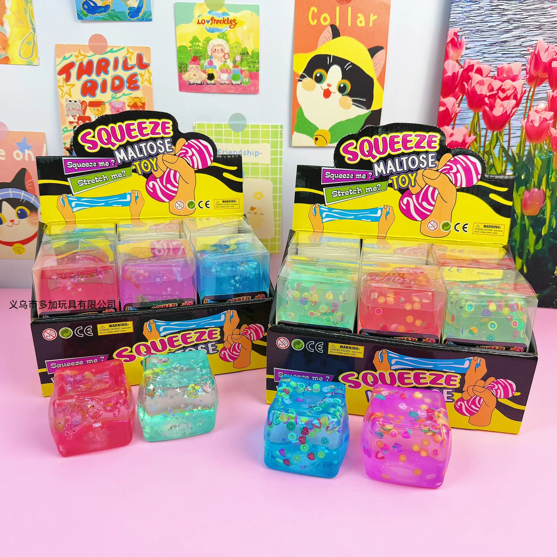 New 24pcs/Set Case 5.5cm Maltose Cube Squishy Toy Set Ocean & Fruit Slow Rising Soft Square Fidget Stress Relief Decompression