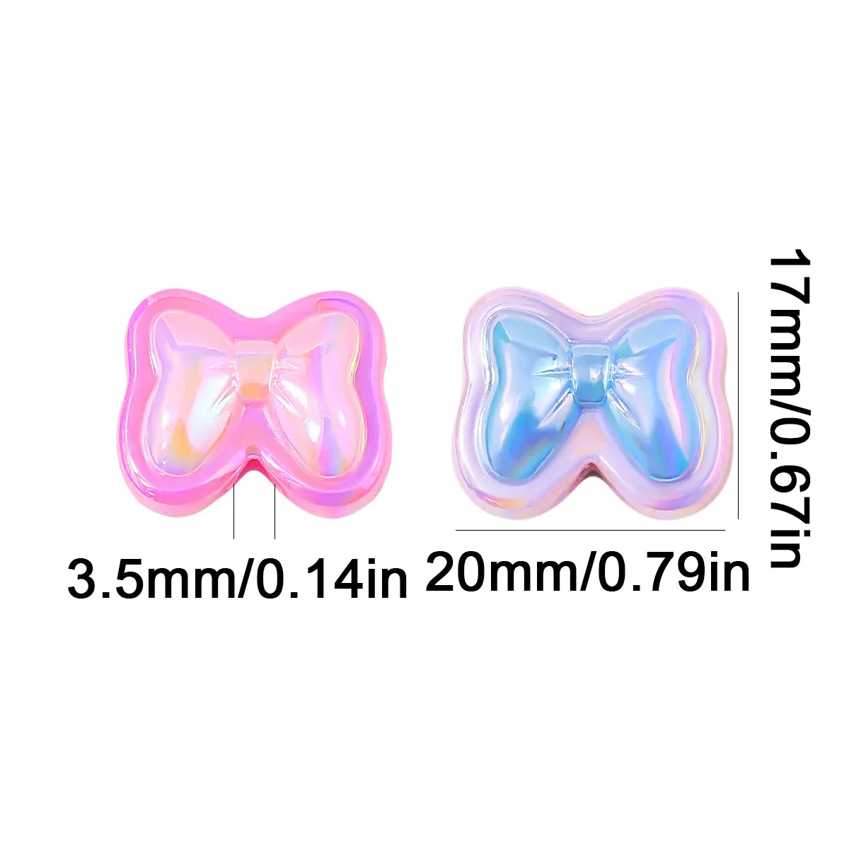 10pcs 20x17mm Acrylic Double-Sided Bow Bead with Straight Hole in Powder Blue Two-Tone Color Handmade DIY for Jewelry Making