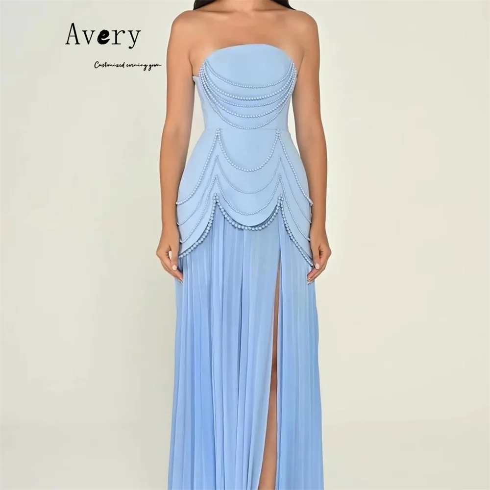 Avery Custom Rosa Perlen Seitenschlitz Schulterfrei Damen Abendkleid für Hochzeiten Damenkleider für Hochzeit Party Elegant