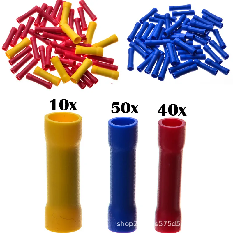 100PCS Bag Pack Fully Insulated BV Butt Splice Connectors, Long Tube Wire Joint Cold Crimp Cable Splices Terminals