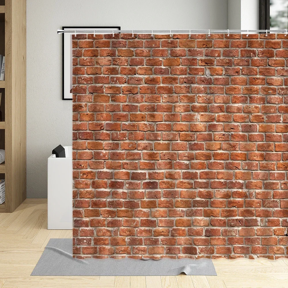 Seamless Brick Wall Building Shower Curtain Waterproof Bathtub Polyester Fabric Bathroom Curtains With Hooks Home Decor Screen