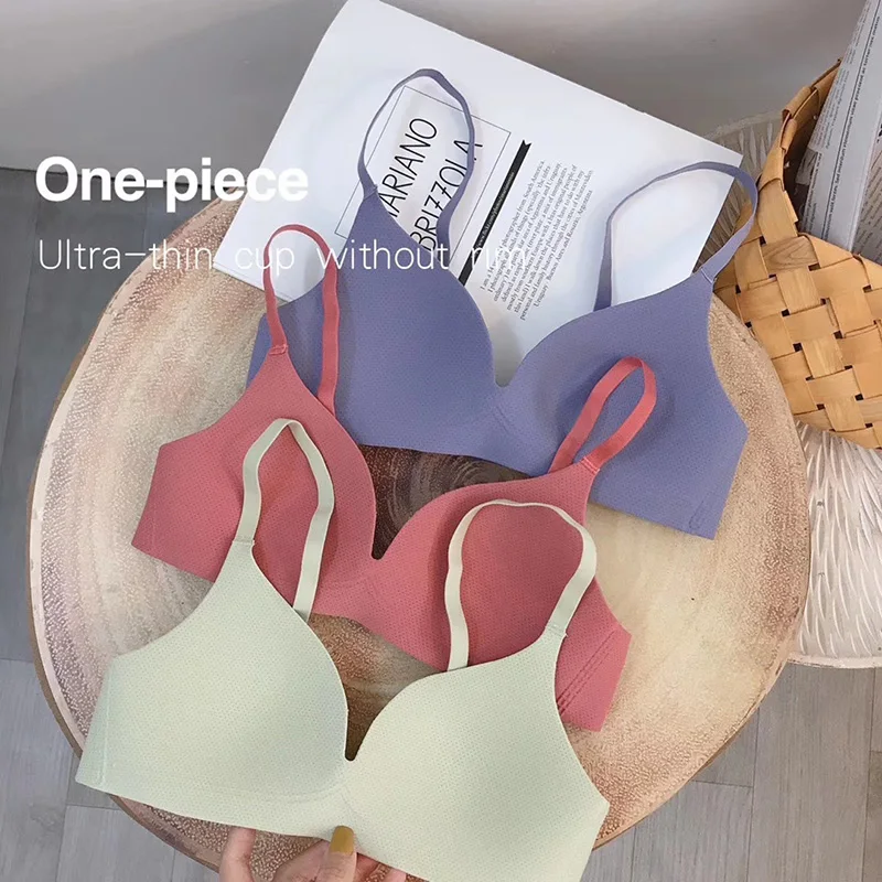 심리스 브래지어 와이어 프리 여성 소녀 영국 스타일 속옷, 초박형 브래지어, 원피스 푸시업 섹시 브래지어