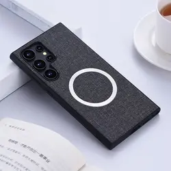 Fabric Case for Samsung Galaxy S24 S23 S22 S21 S25 S26 Ultra Plus For Magsafe Magnetic Charging Silicone Protection Cover Coque