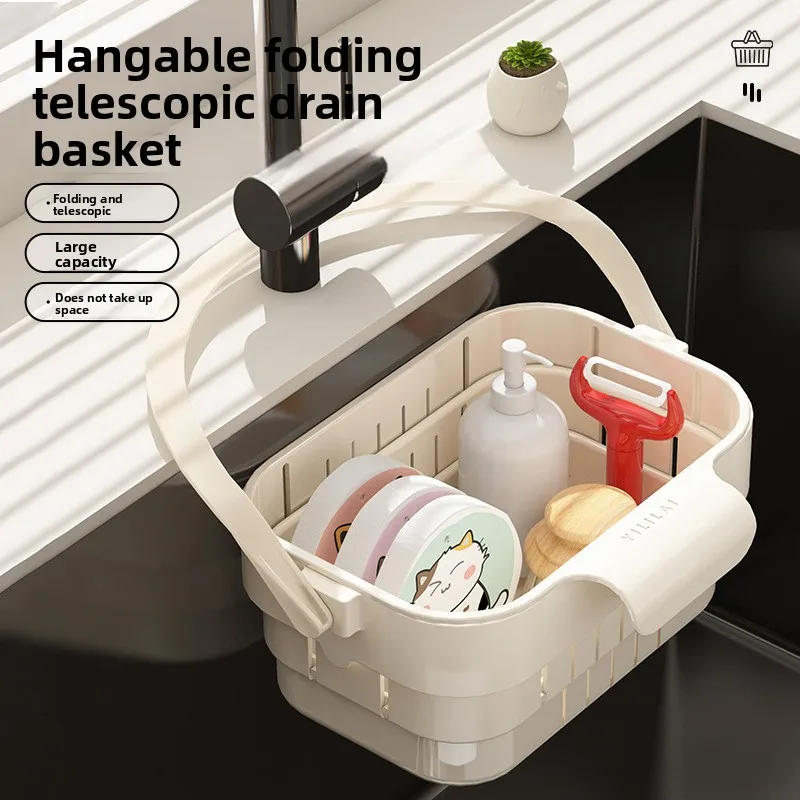 Collapsible Sink Drain Basket Hanging Food Strainer for Kitchen Sink Portable Residue Filter Tray To Scraps Waste Collector