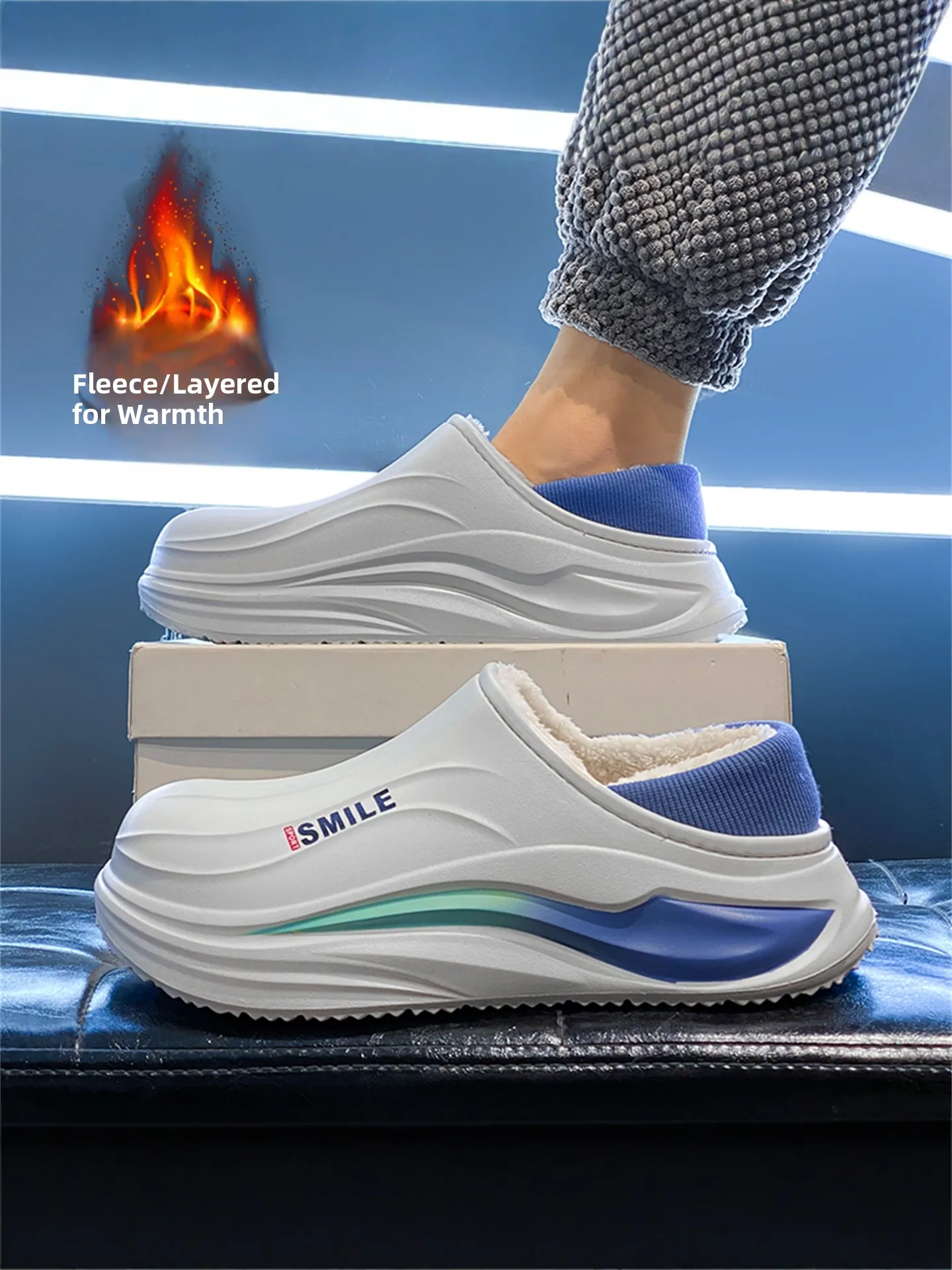 Men's Winter Thickened Fleece Slippers Indoor Home Wear Waterproof Anti-slip Warm Cotton Slippers EVA Flat Sandals Casual Shoes