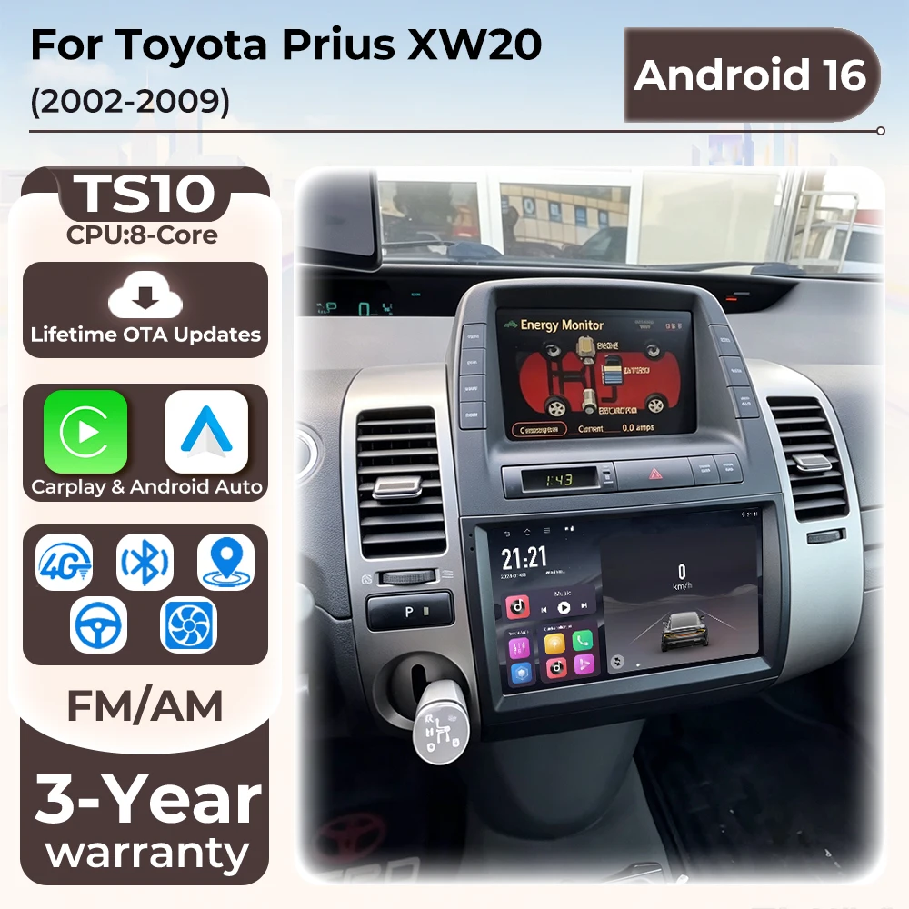 Android 16 Car Radio For Toyota Prius XW20 2002 2003 2004 2005 2006 2007 2008 2009 Wireless Carplay Autoradio Stereo Auto Screen