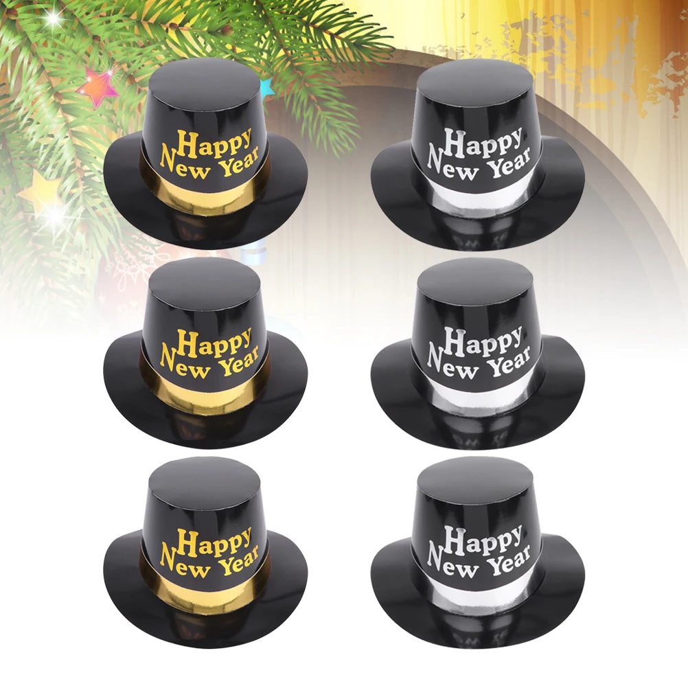 

6pcs Black Gold New Year Hats Soft Lightweight Party Tophat Festive Costume Accessory Photo Props Celebration Decoration