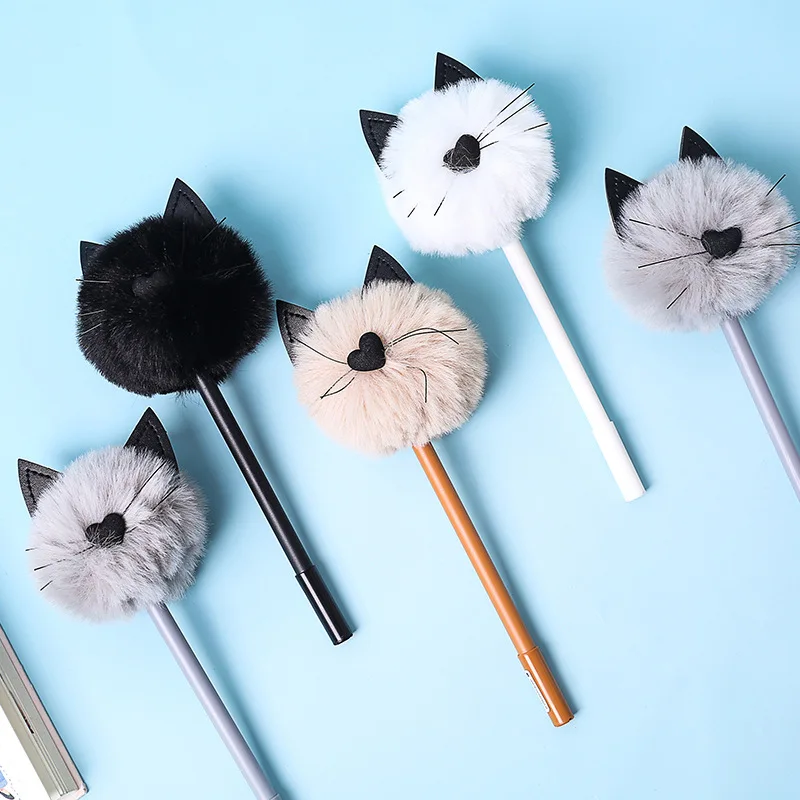Caneta de Gel com Design de Coração e Nariz de Gato, Orelhas Pretas, Caneta de Assinatura, Material Escolar, Presente Promocional