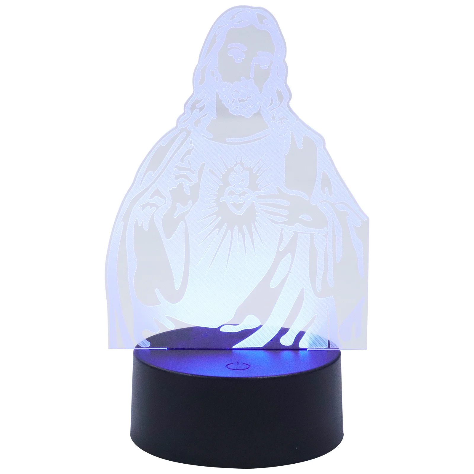 Luce notturna in acrilico 3D modello Gesù Lampada da scrivania USB Illuminazione calda e morbida per camera da letto Caffetteria Negozio Luce decorativa in stile religioso